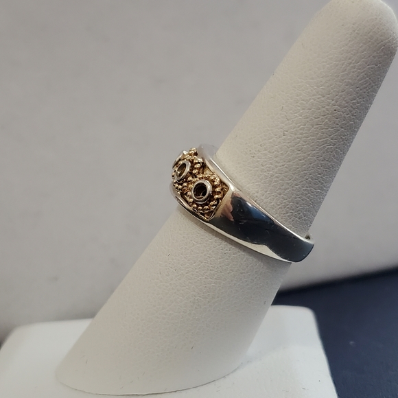 Sterling and 14K Yellow Gold Bead Open Circle Band Ring Michelle Albala - Picture 12 of 16